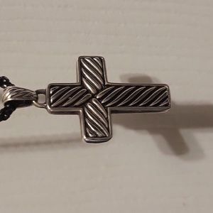 David Yurman Sterling Silver Exotic Stone Cross Pendant with Black Onyx